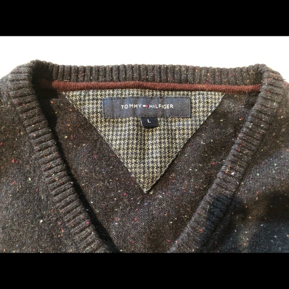 Tommy Hilfiger Denim Mens L Sweater. Navy/ multi fleck. Brown elbow patches - Picture 2 of 4